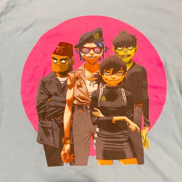 Vintage Gorillaz Long Sleeve T Shirt Double Sided Graphic Size Medium Y2K Blue - Picture 2 of 16
